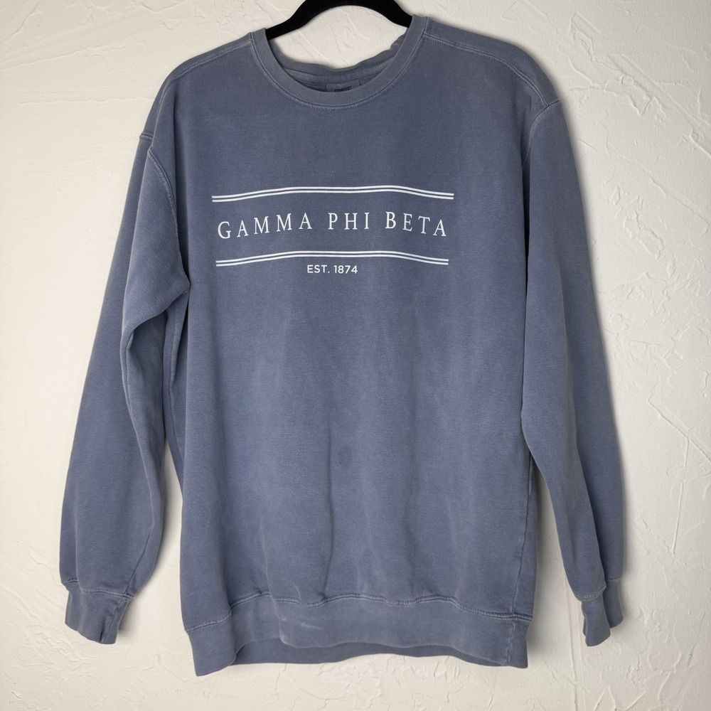 Comfort Colors Gamma Phi Beta Sweatshirt Womens M Blue Sorority Crewneck